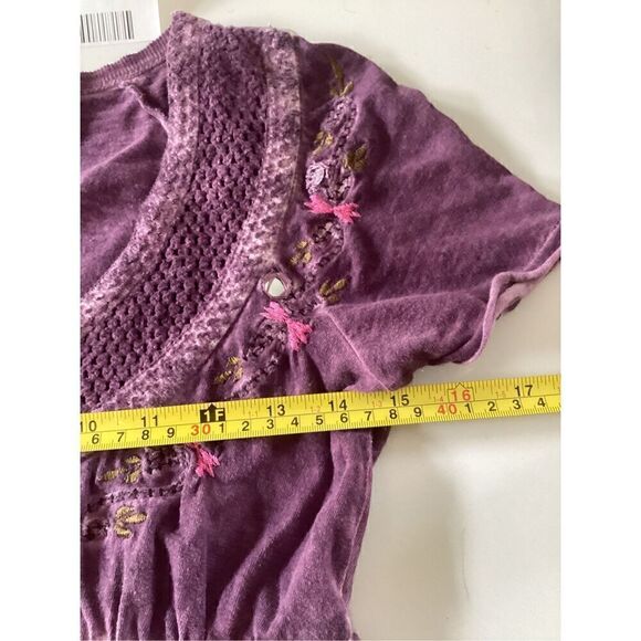 Free People Embroidered Faded Pullover Shirt Sz XS Stretch - Picture 6 of 7
